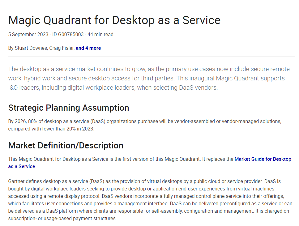 Microsoft a Leader in the 2023 Gartner Magic Quadrant for Desktop as a  Service - A Systems Integrator